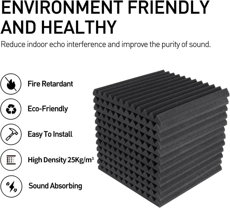 Focusound 80 Pack Acoustic Foam Panels 1" x 12" x 12" Sound Proof Foam Panles Soundproofing Noise Cancelling Wedge Panels for Home Office Recoding Studio with 420PCS Double-Side Adhesive - Image 3